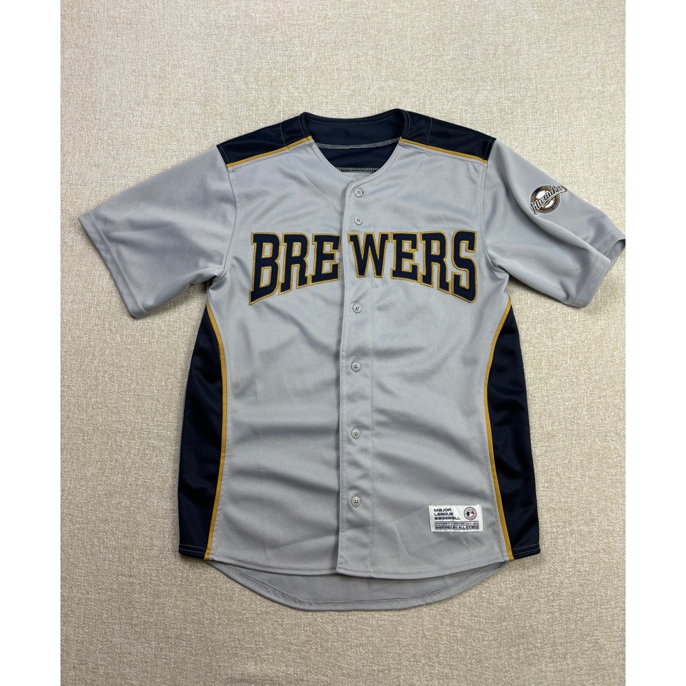 Dynasty Milwaukee Brewers Baseball Jersey Mens Medium Gray Navy Dynasty Series
